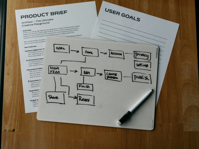 Workflow diagram, product brief, and user goals are shown.